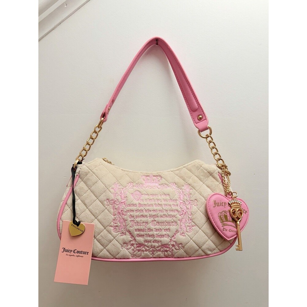NWT Juicy Couture Fairy Tale Quilted Shoulder Bag NWT Pink & Sandstone Charms